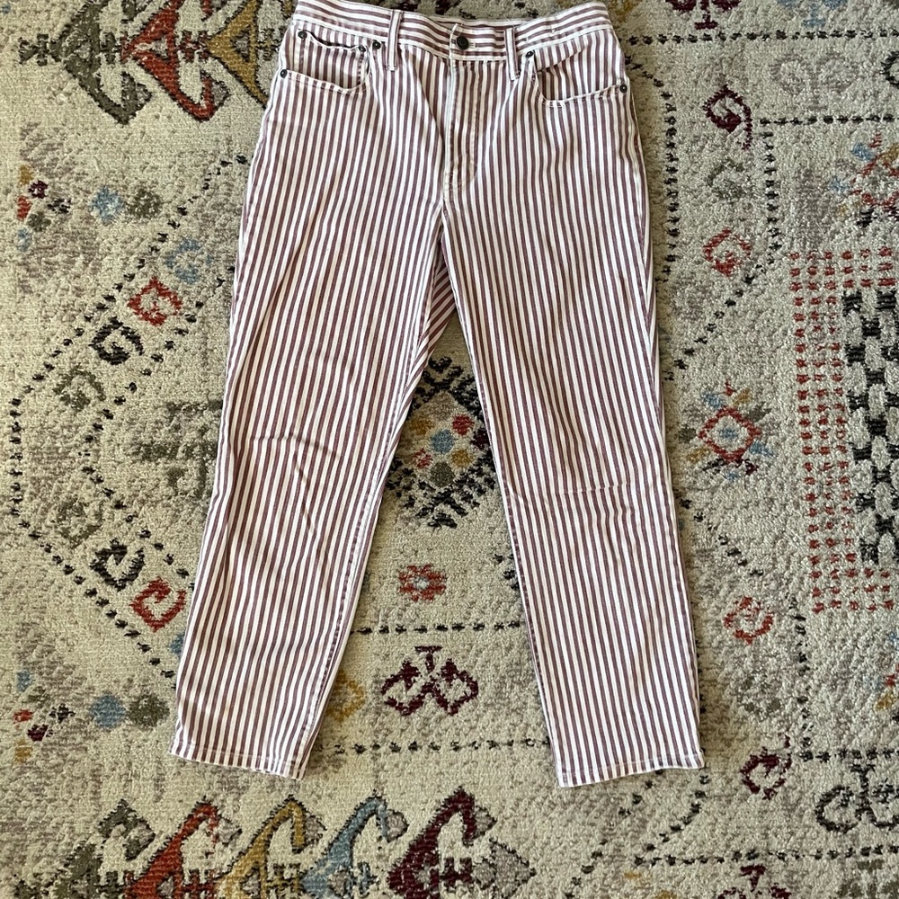 Madewell Striped High-Rise Slim Cropped Boyfriend Jean